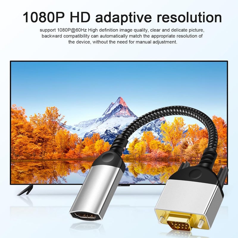 PASOW HDMI to VGA Adapter Cable 8 inch Uni-Directional Only,Gold-Plated 1080p@60Hz HDMI Female to VGA Male Braided Cord for PC,Laptop,Monitor,HDTV, Roku, Xbox, PS5 - Image 3